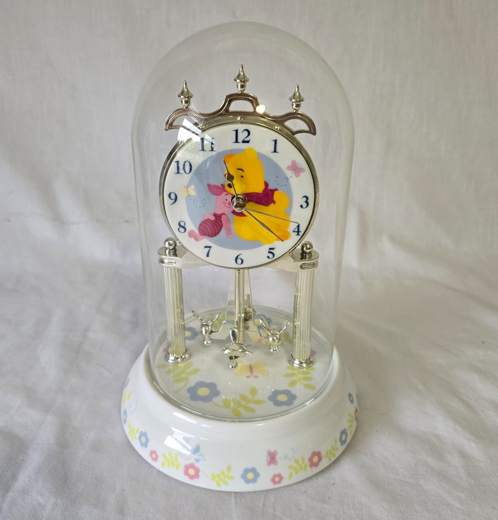 Disney Winnie the Pooh Piglet Anniversary Clock Porcelain Base Bee Floral Works